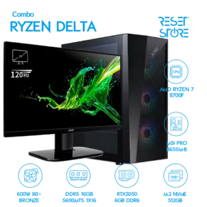 Combo Ryzen Delta R7 8700F + RTX3050 + Led 24″