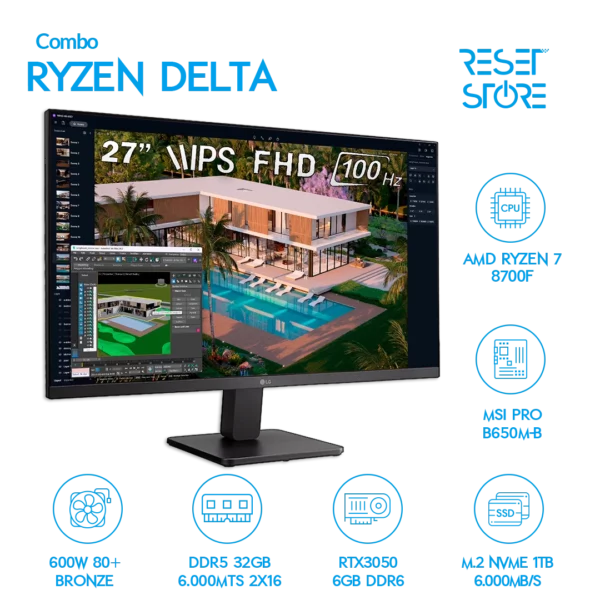 Combo Ryzen Delta R7 8700F + RTX3050 + Led 27″ - Imagen 4