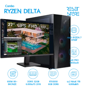 Combo Ryzen Delta R7 8700F + RTX3050 + Led 27″